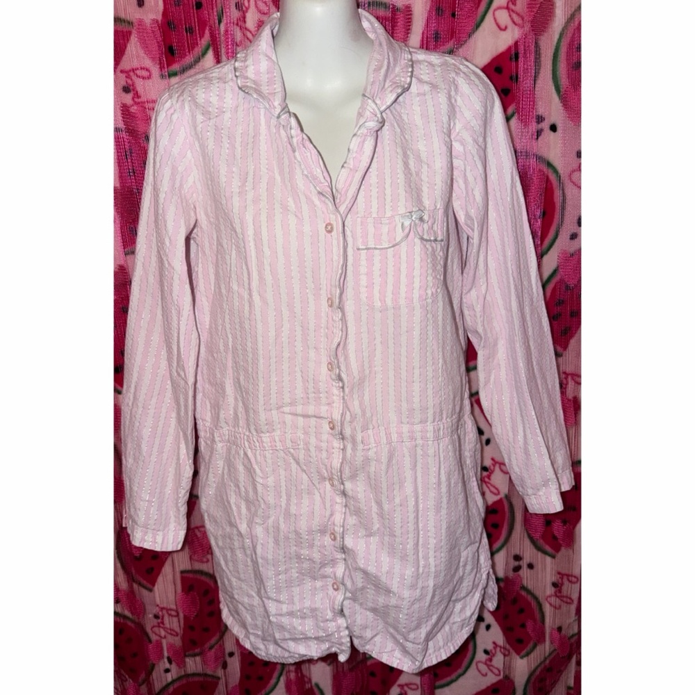 🩷 Victoria's Secret Sparkly Striped Boyfriend Shirt Nightgown